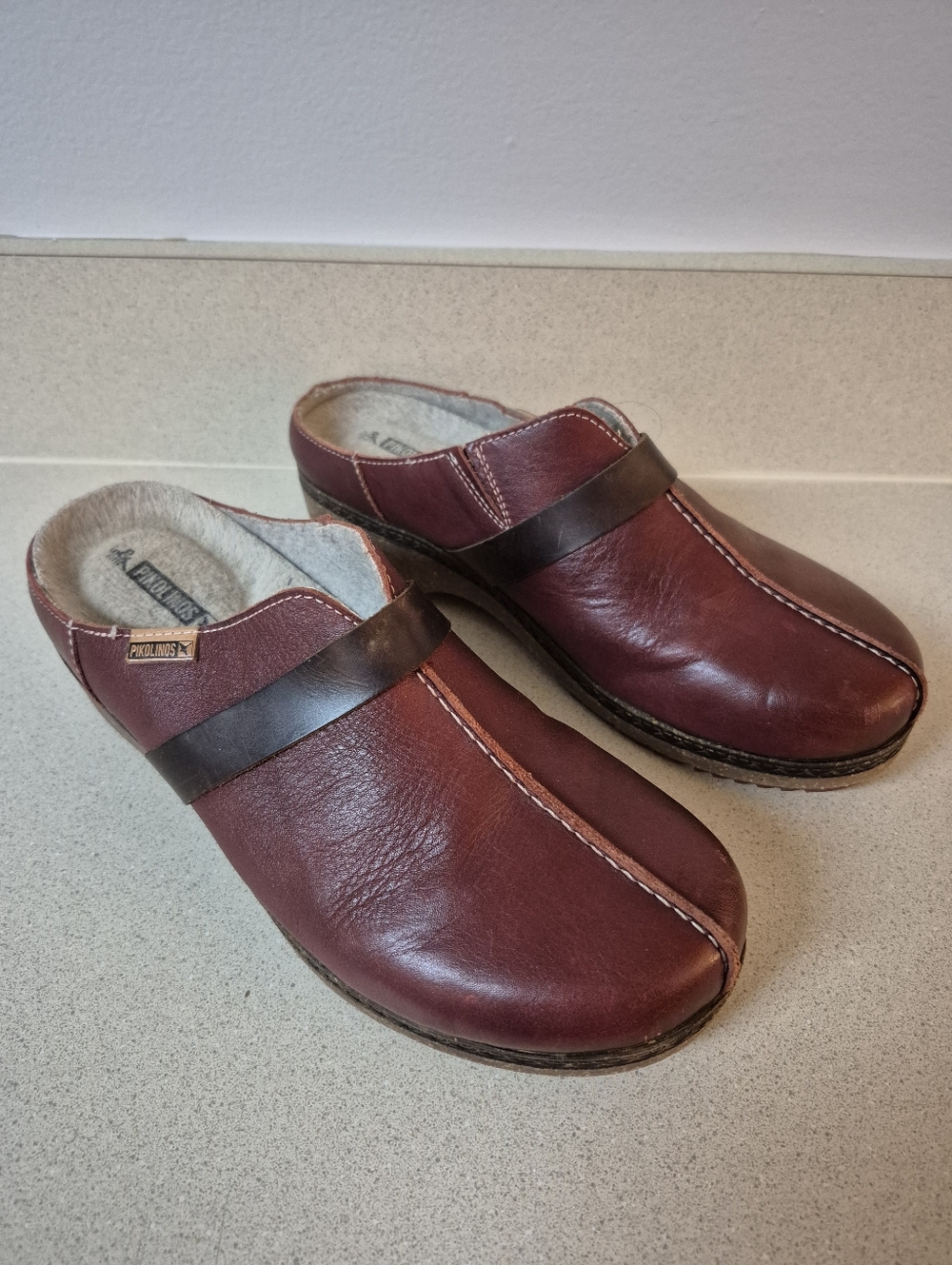 Pikolinos Granada Leather Mules Clogs SIZE 40 "Arcilla" Dark Red Maroon